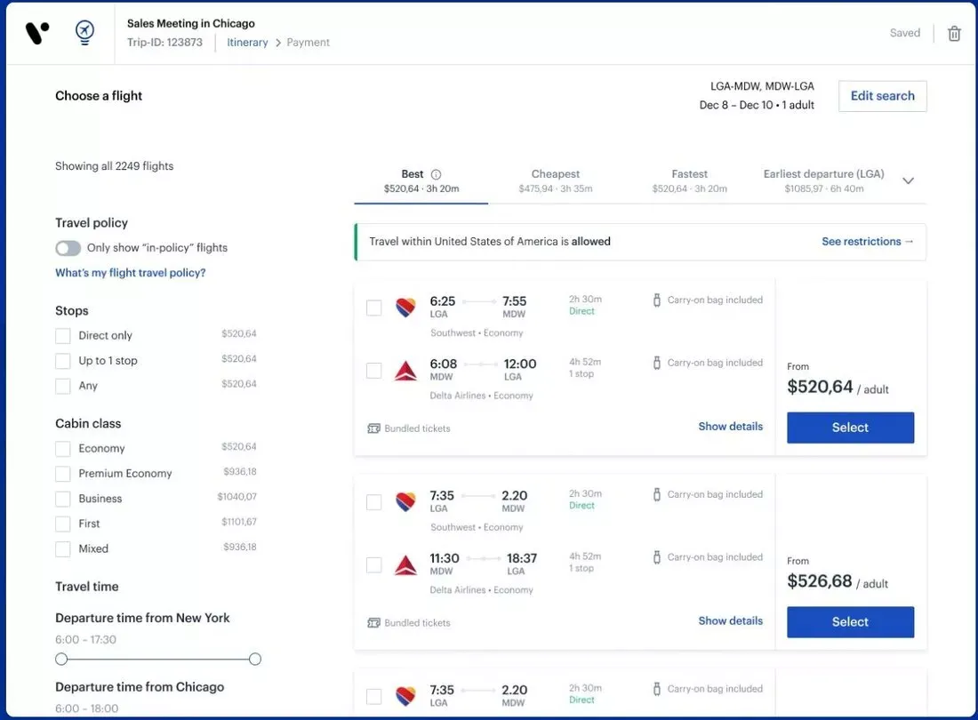 TravelPerk travel dashboard