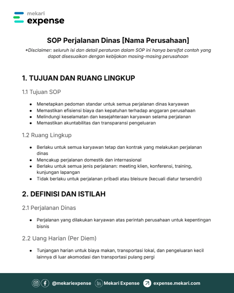 mekari expense sop perjalanan dinas perusahaan swasta template