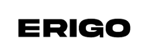 Teks "ERIGO" berhuruf kapital tebal, berwarna hitam dengan tepi dan kilau abu-abu, menonjol di tengah latar belakang hitam polos.