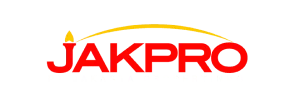 Logo "JAKPRO" berhuruf kapital tebal warna merah, diberi lengkungan kuning di atas dan teks kecil abu-abu di bawah, ditampilkan pada latar putih bersih.