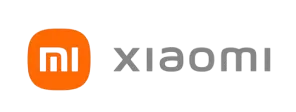 Logo Xiaomi menampilkan huruf "mi" putih dalam kotak oranye bundar, disertai tulisan "xiaomi" berwarna abu-abu di sisi kanan, semuanya pada latar transparan/putih.