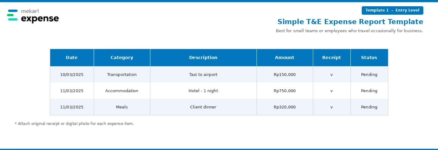 Simple T&E template - Employee Expense Reporting
