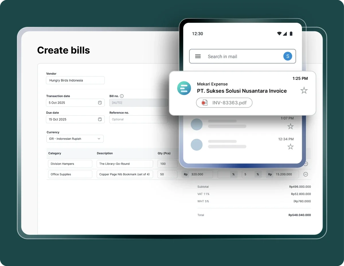purchase invoice mekari expense