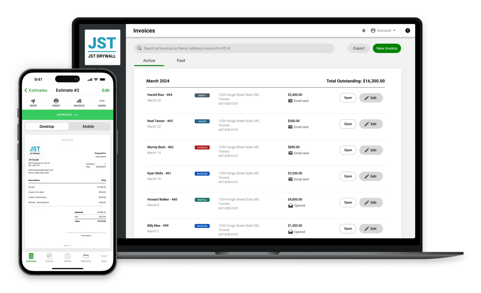 joist contractor invoice software