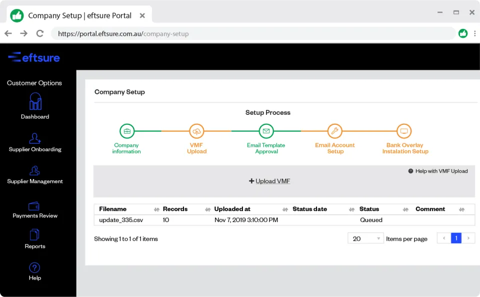 Eftsure Dashboard
