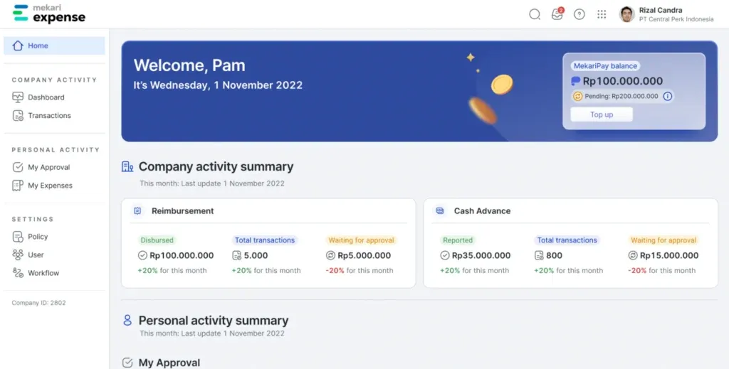Mekari Expense Dashboard
