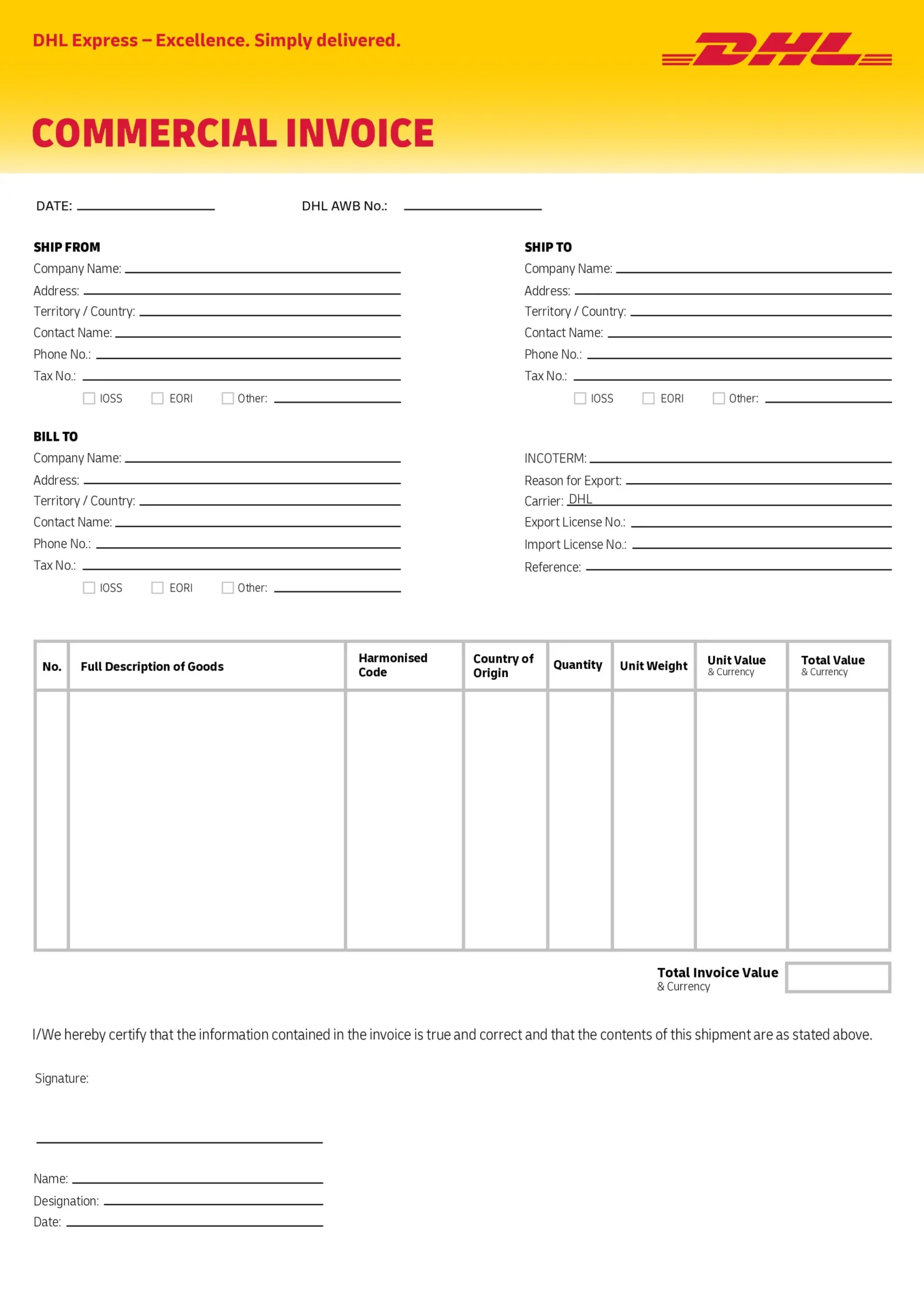 contoh commercial invoice dhl